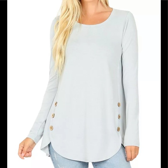 Tops - Plus Size Grey Long Sleeve Round Neck Blouse Top